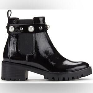 Karl Lagerfeld Paris Pola Ankle Boot Porshay Lug Sole Booties Pearls Black 8.5